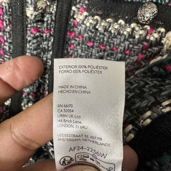 Anthropologie Jacket Womens Medium Gray Plaid Tweed Fringe Open Front Classic - Picture 5 of 7